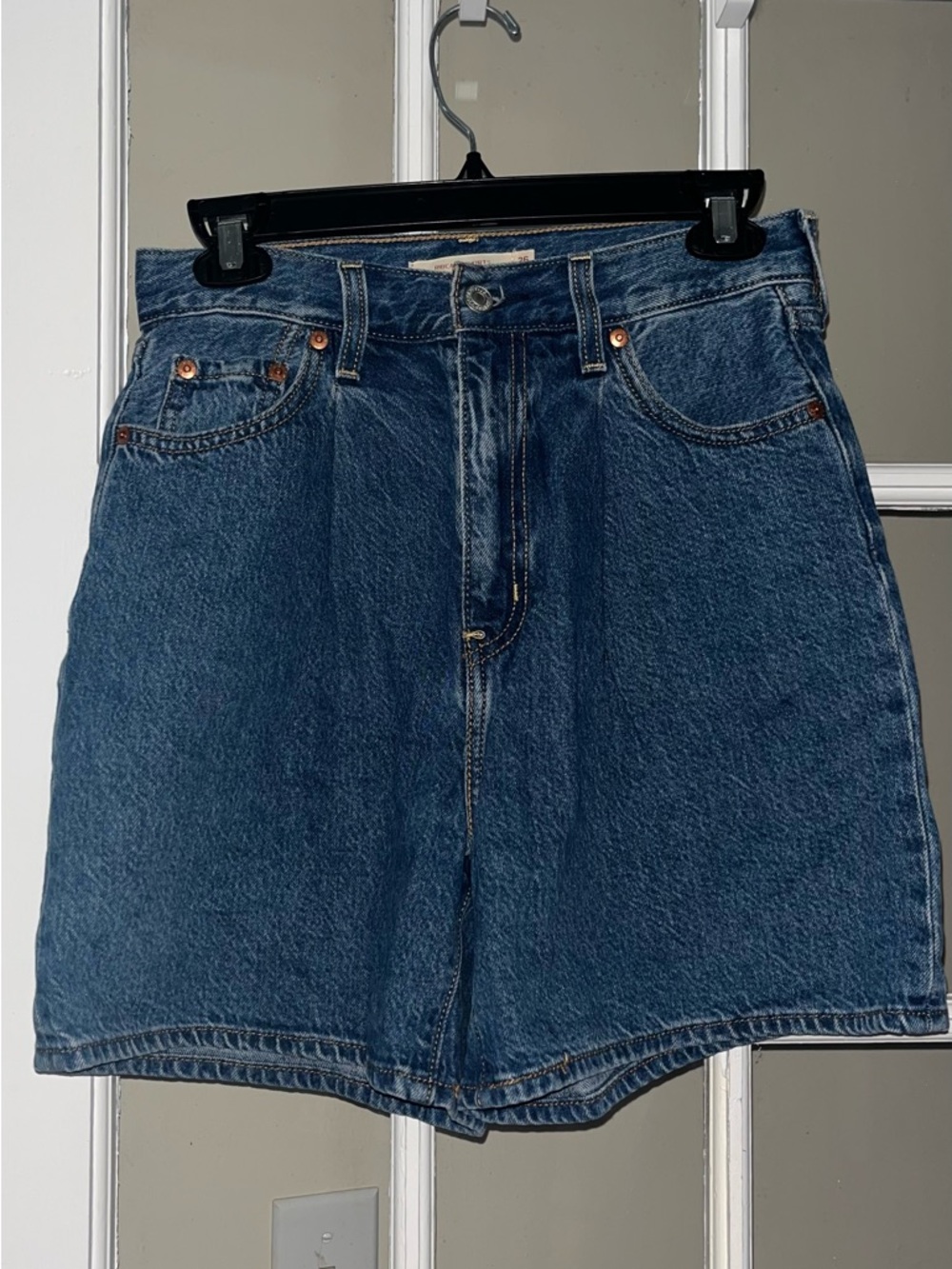 Levi's Pleated Ribcage Pleated Dark Wash Denim Shorts